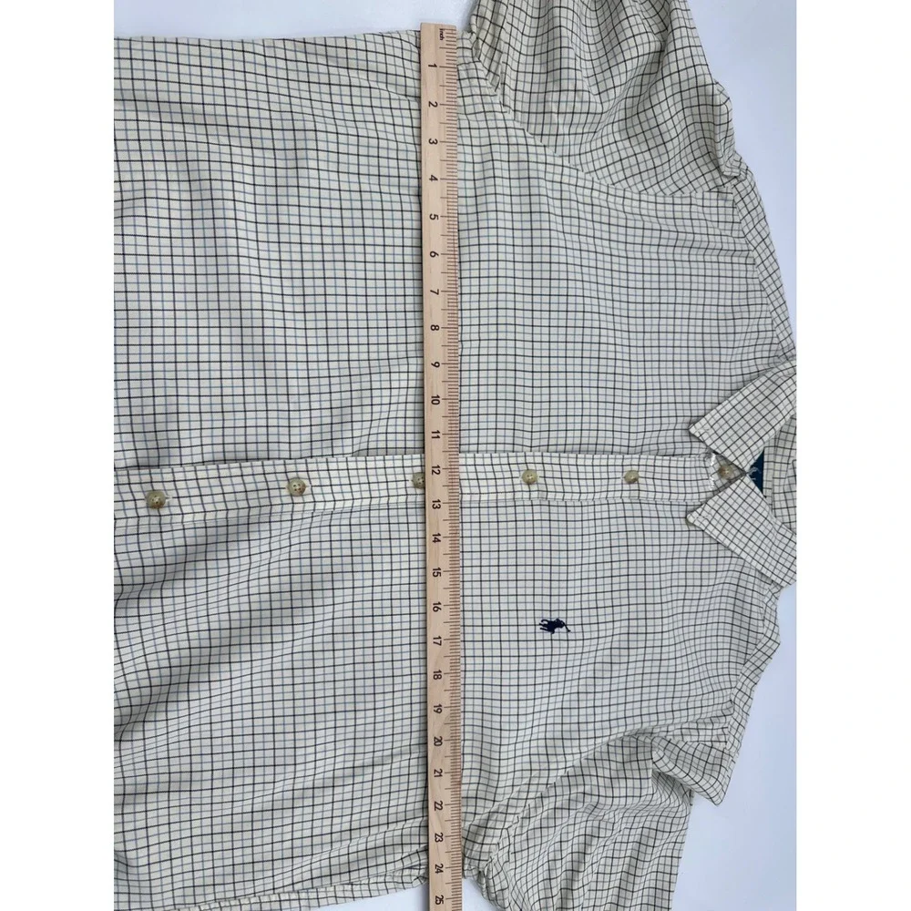 Polo Ralph Lauren Mens XL Custom Fit Tattersall Check Button Down Shirt Cream